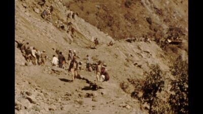 Nepal 1970s, View of landslides with people during daytime