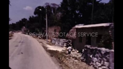 Mexico 1970s, Countryside view from running car moving in street