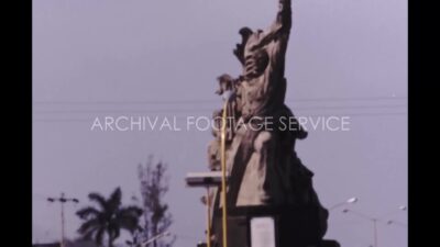 Mexico 1970s, Large statue view in middle of the street at daytime