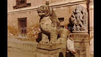 Nepal 1970s, Lion gate in durbar square view during daytime