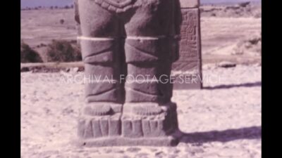 Mexico 1970s, Front view of a figure of Atlantean during daylight