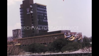 Mexico 1970s, University view from running car at daytime