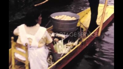 Mexico 1970s, Tourists carrying their belongings in boat