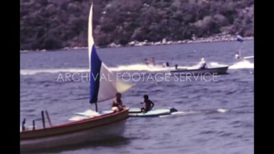 Mexico 1970s, People riding sailing boat during daytime