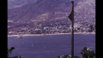 Mexico 1970s, River view close to building with mountain in background