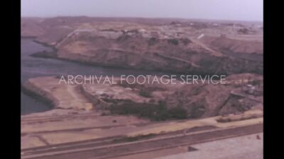 Egypt 1970s, View of Aswan Dam beside road