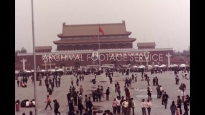 China 1980s, Pan view of Tiananmen square during daytime