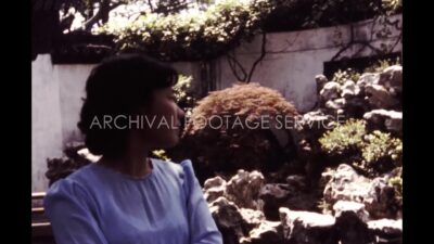 China 1980s, Morning view of temple with people