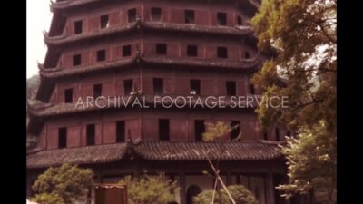 China 1980s, Daytime view of Liuhe Pagoda with visitors