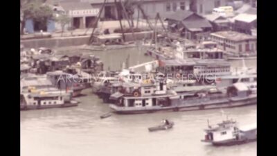 China 1980s, River with large ships in corner of the land
