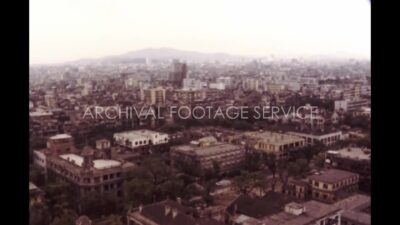 China 1980s, Aerial view of a city with buildings and trees